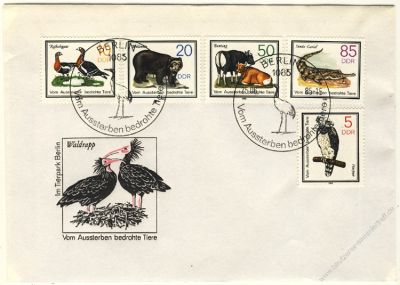 DDR 1985 FDC Mi-Nr. 2952-2956 SSt. Vom Aussterben bedrohte Tiere