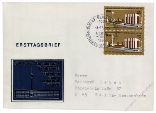 DDR 1980 FDC Mi-Nr. 2542 senkr. Paar SSt. Interparlamentarische Konferenz