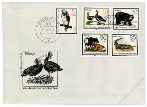 DDR 1985 FDC Mi-Nr. 2952-2956 ESt. Vom Aussterben bedrohte Tiere