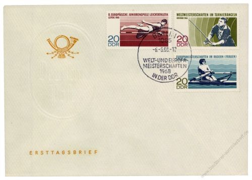 DDR 1968 FDC Mi-Nr. 1372-1374 SSt. Leichtathletik-EM, Ruder-EM, WM im Turnierangeln